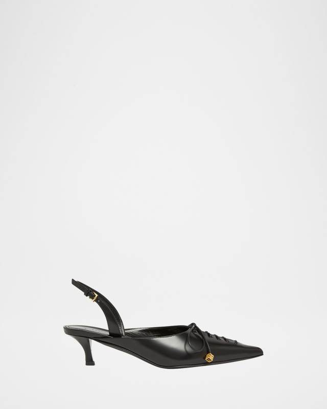 Leather Lace-Up Slingback Pumps
